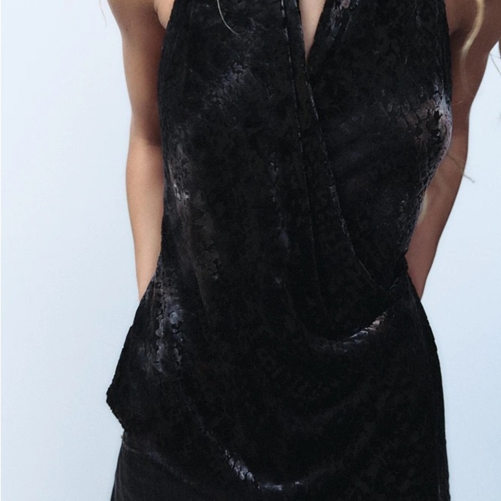 ZARA - Flocked Halter Neck Top - NWT Size L